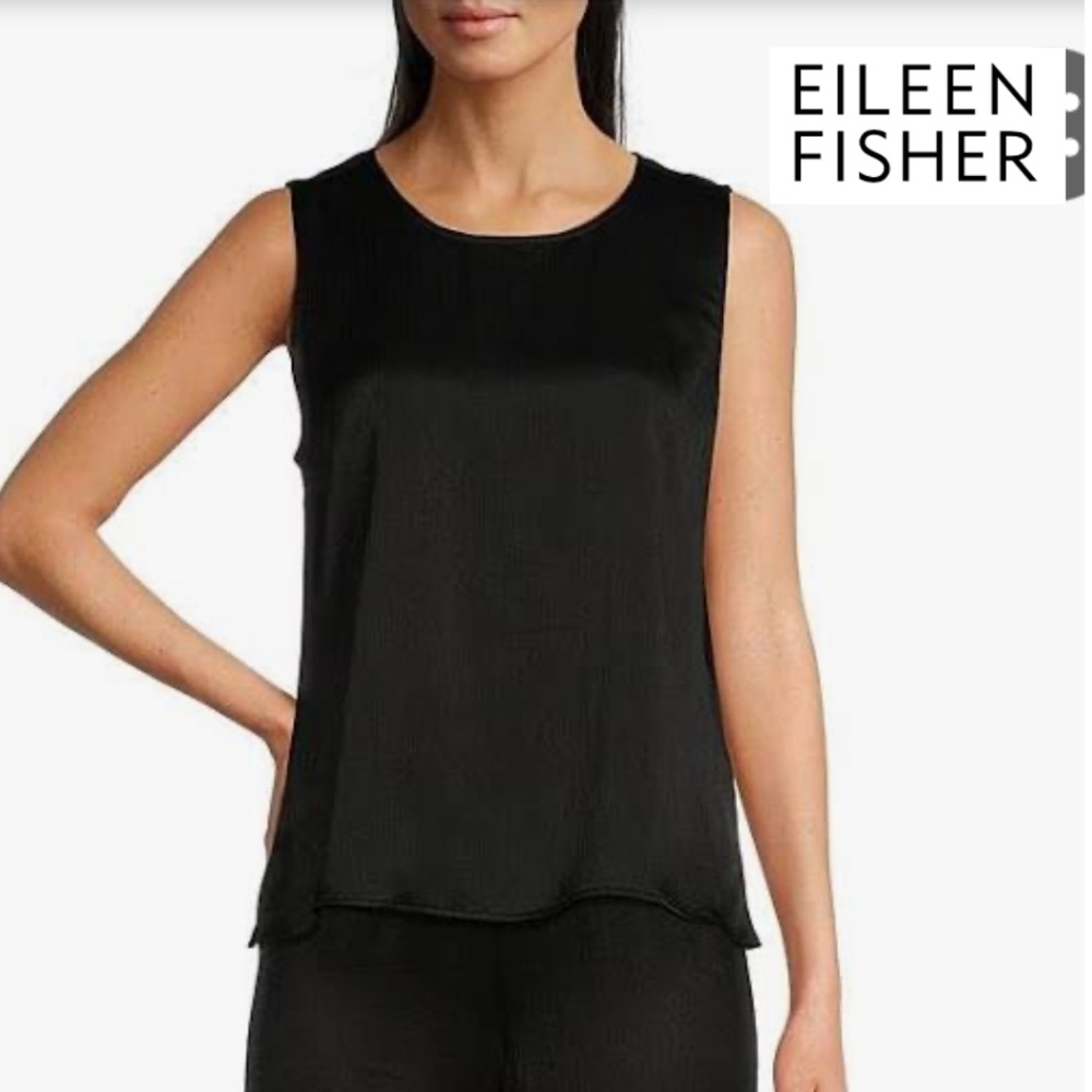 Eileen Fisher Black satin finish sleeveless top, S, G1228